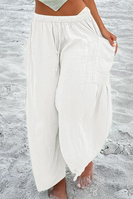 Casual Simplicity Solid Pocket Loose Mid Waist Wide Leg Solid Color Bottoms