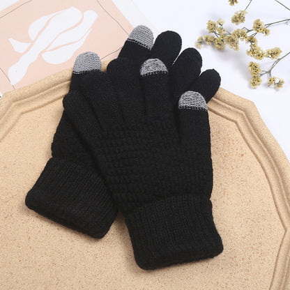 Gloves Women's Winter Plus Velvet Thickened Coldproof Riding Touch Screen Warm Knitted Gloves