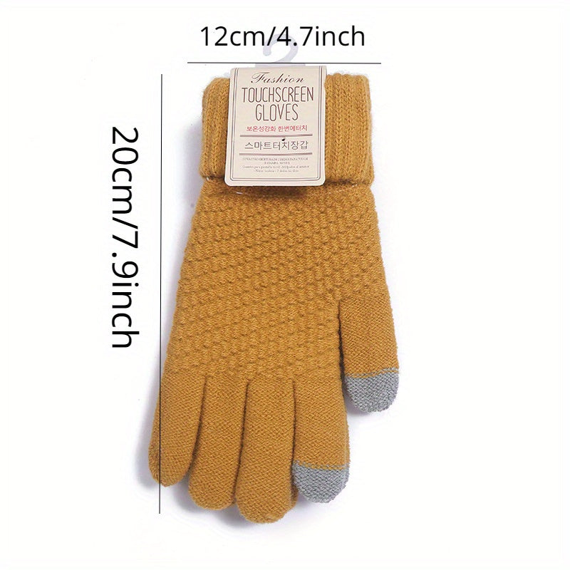 Pineapple Pattern Jacquard Knit Gloves Thickened Warm Touchscreen Gloves Winter Solid Color Coldproof Split Finger Gloves