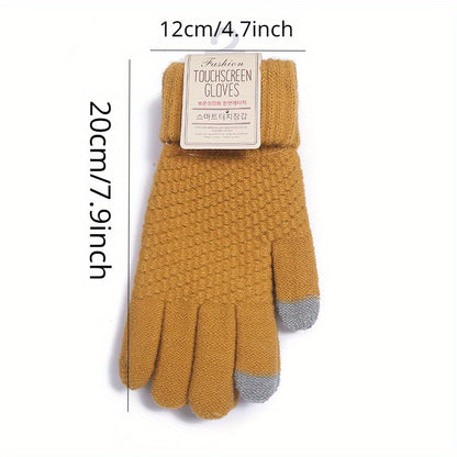 Pineapple Pattern Jacquard Knit Gloves Thickened Warm Touchscreen Gloves Winter Solid Color Coldproof Split Finger Gloves