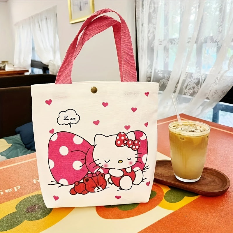 Charming Sanrio Character Canvas Tote Bag, Durable Cute Melody Kulomi Pachacoo Print, Spacious Portable Storage for School & Travel