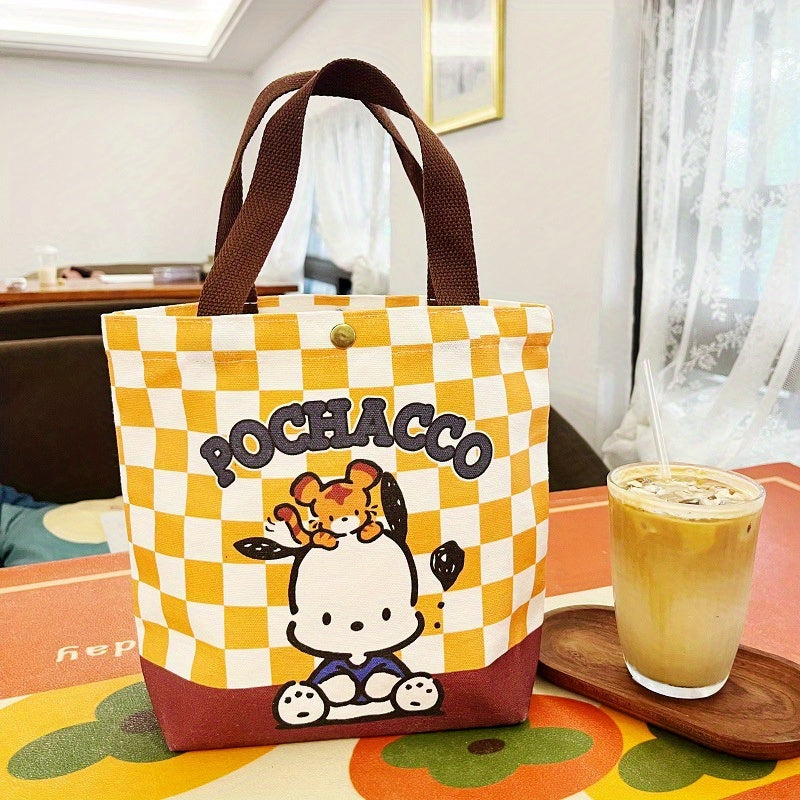 Charming Sanrio Character Canvas Tote Bag, Durable Cute Melody Kulomi Pachacoo Print, Spacious Portable Storage for School & Travel