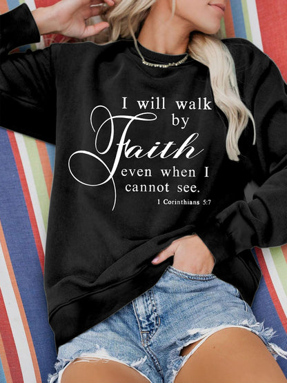 Faith Letter Print Crew Neck Sweatshirt - Soft, Comfortable, and Stylish Casual Wear for Fall and Spring - Womens Relaxed Fit Clothing with Crew Neck Design