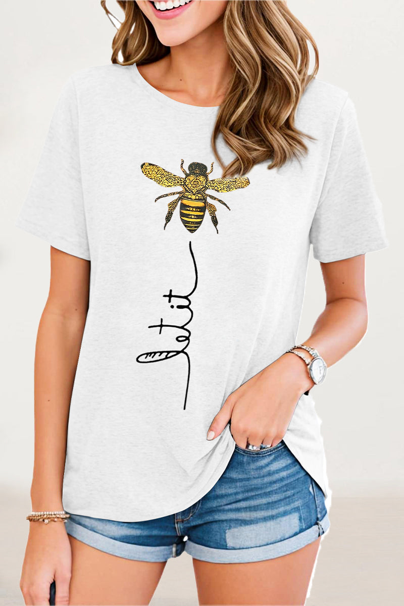 Casual Animal Letter Print Patchwork O Neck T-Shirts