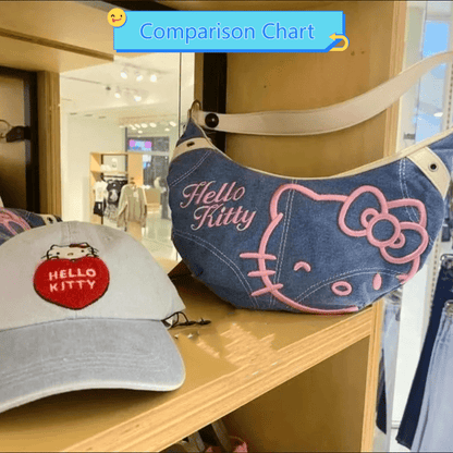 Hello Kitty Denim Shoulder Bag - Chic Underarm Crossbody Tote, Secure Turn-Lock Flap & Chain, Casual Fashion Handbag for Shopping, Travel, Outdoor - Birthday Party Gift, No Electricity Needed