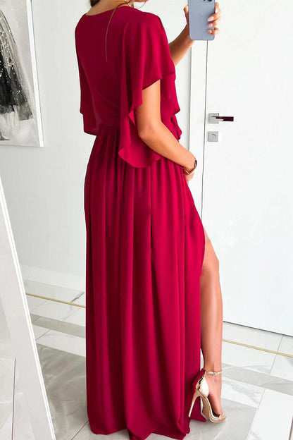 Elegant Solid Frenulum Flounce V Neck A Line Dresses