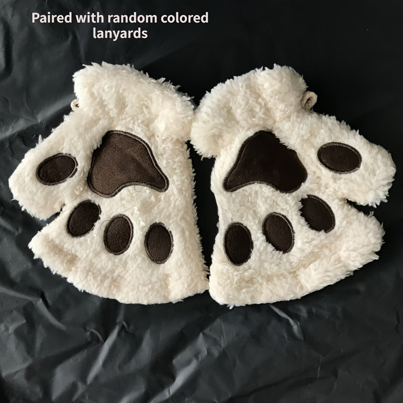 Cozy Cotton Blend Cat Paw Flip-Top Gloves - Elastic, Warm & Stylish For Women | Perfect For Outdoor Activities