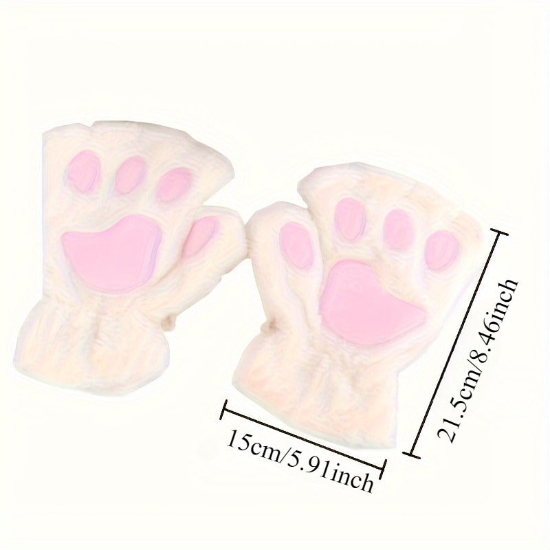 Cozy Cotton Blend Cat Paw Flip-Top Gloves - Elastic, Warm & Stylish For Women | Perfect For Outdoor Activities