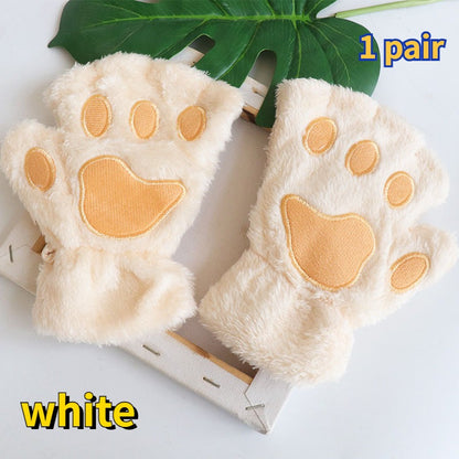 Cozy Cotton Blend Cat Paw Flip-Top Gloves - Elastic, Warm & Stylish For Women | Perfect For Outdoor Activities