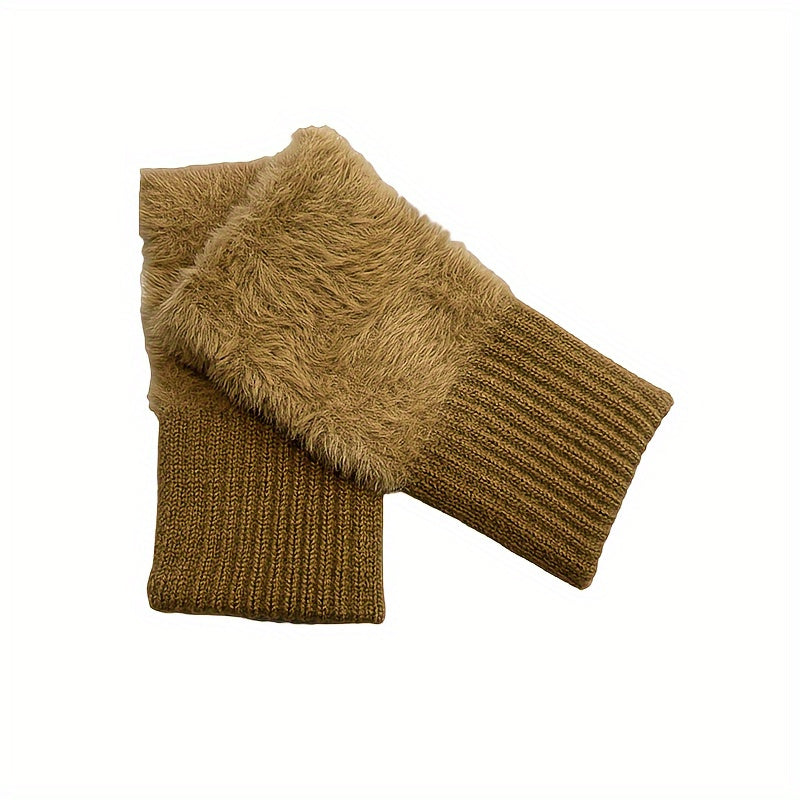 Elegant Plush Knit Fingerless Gloves - Soft, Warm & Stretchy for Autumn/Winter | Women's Fashion Accessory