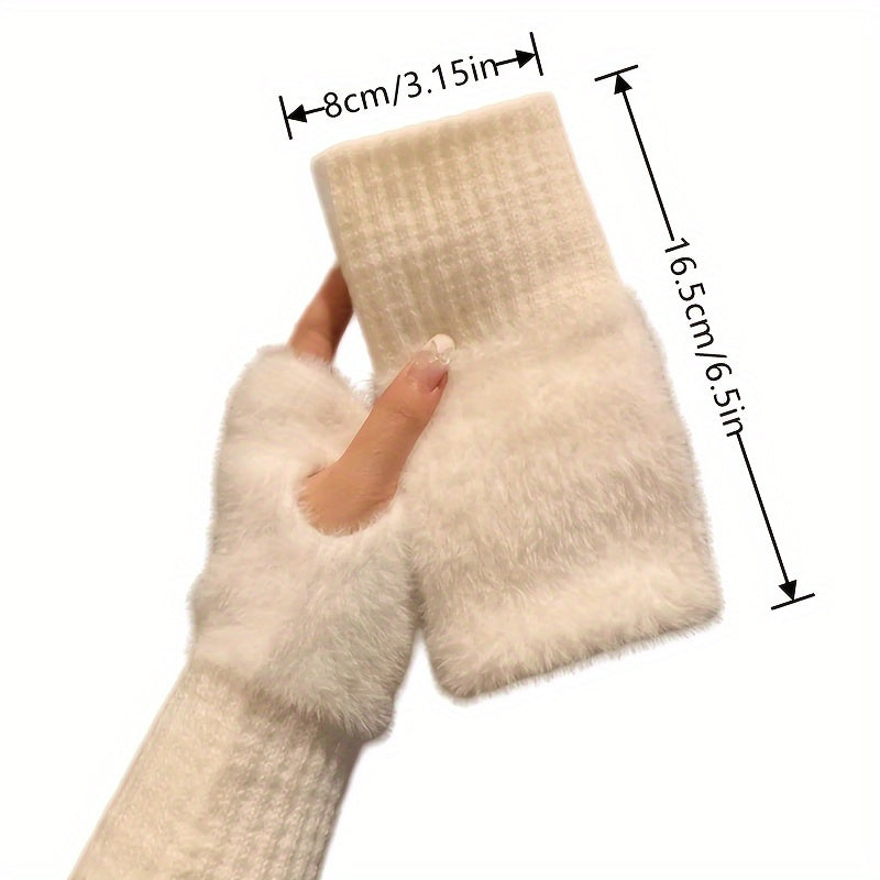 Elegant Plush Knit Fingerless Gloves - Soft, Warm & Stretchy for Autumn/Winter | Women's Fashion Accessory