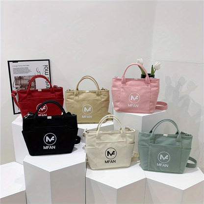 Casual Canvas Tote Bag with Removable Strap - Zipper Closure, Polyester Lining, Positioning Printing - Perfect for Work, Office, School, and Daily Use