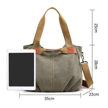 Casual Canvas Tote Bag with Removable Strap - Zipper Closure, Polyester Lining, Positioning Printing - Perfect for Work, Office, School, and Daily Use