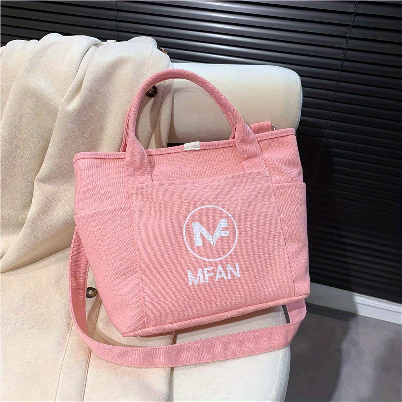 Casual Canvas Tote Bag with Removable Strap - Zipper Closure, Polyester Lining, Positioning Printing - Perfect for Work, Office, School, and Daily Use