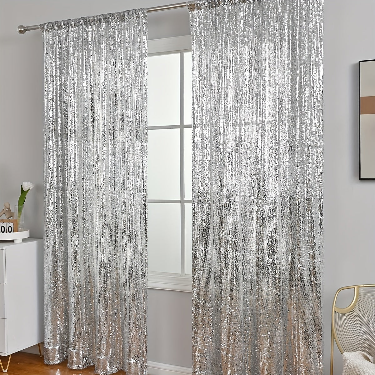 1pc Luxurious Sequin Backdrop Curtain - Blackout, Decorative, Photography-Ready - Perfect for Bedroom, Living Room, Party, Wedding, Home Decor