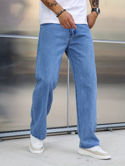 Comfortable Wide Leg Cotton Blend Pants for Men - Soft, Breathable, and Stylish for All Seasons - Casual Denim Pants for Everyday Wear