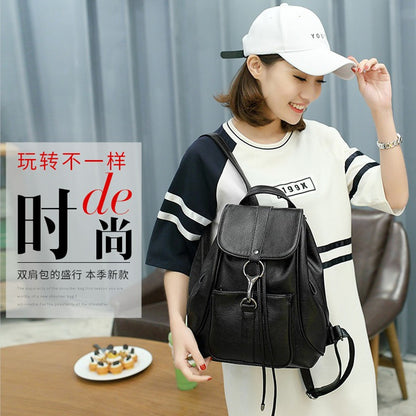 Backpack Women's Korean-Style  New Fashionable All-Match Fashionable Large Capacity Anti-Theft Backpack Soft Leather Casual Women's Bag Wholesale