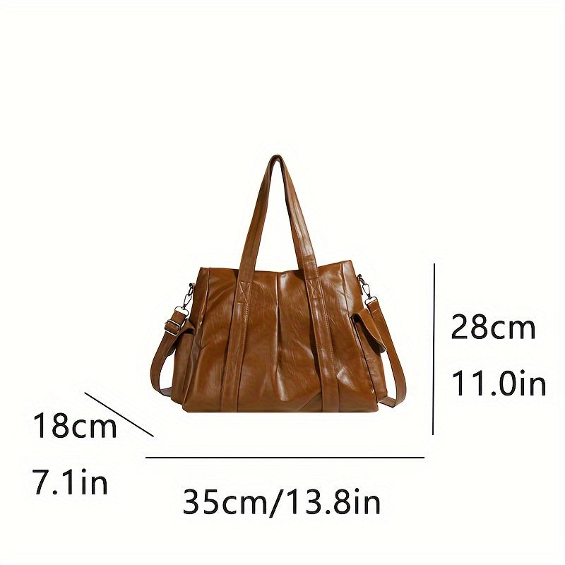 Large Capacity PU Leather Tote Bag for Women - Versatile Shoulder and Crossbody Handbag with Zipper Closure for Work, Commute, Travel - Stylish Solid Color Meladerm Tote (Black)