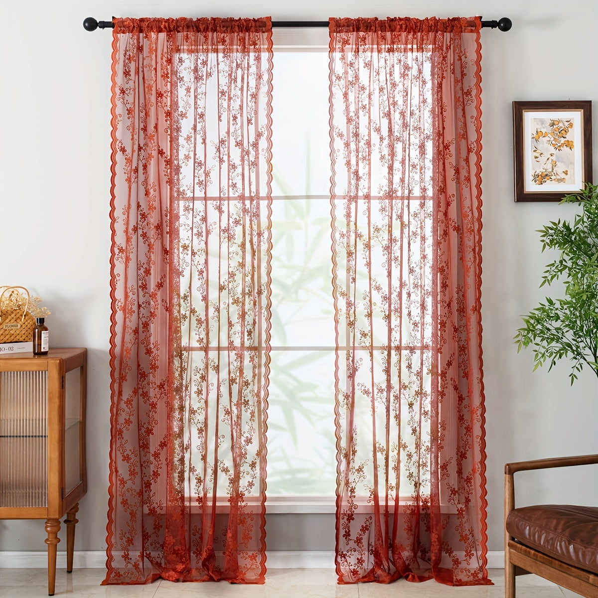 2pcs Star Lace Jacquard Woven Curtains, Semi-transparent Decorative Rod Pocket Installation Curtains For Living Room, Dining Room, Kitchen, Study, Bedroom, Hallway Home Decor