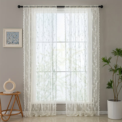 2pcs Star Lace Jacquard Woven Curtains, Semi-transparent Decorative Rod Pocket Installation Curtains For Living Room, Dining Room, Kitchen, Study, Bedroom, Hallway Home Decor