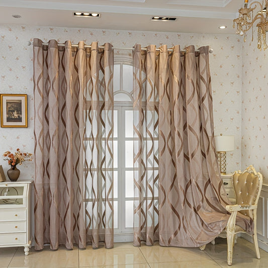 2pcs Brown Striped Sheer Curtains, Decorative Curtains Panels, For Bedroom Living Room, Home Decoration, Room Decoration