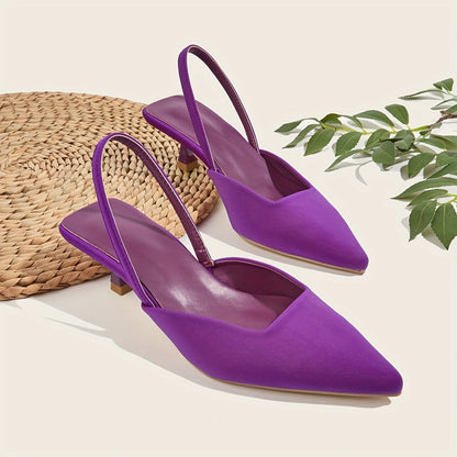 Women's Solid Color Kitten Heels, Elegant Point Toe Dress Pumps, Fashion Slingback Heels