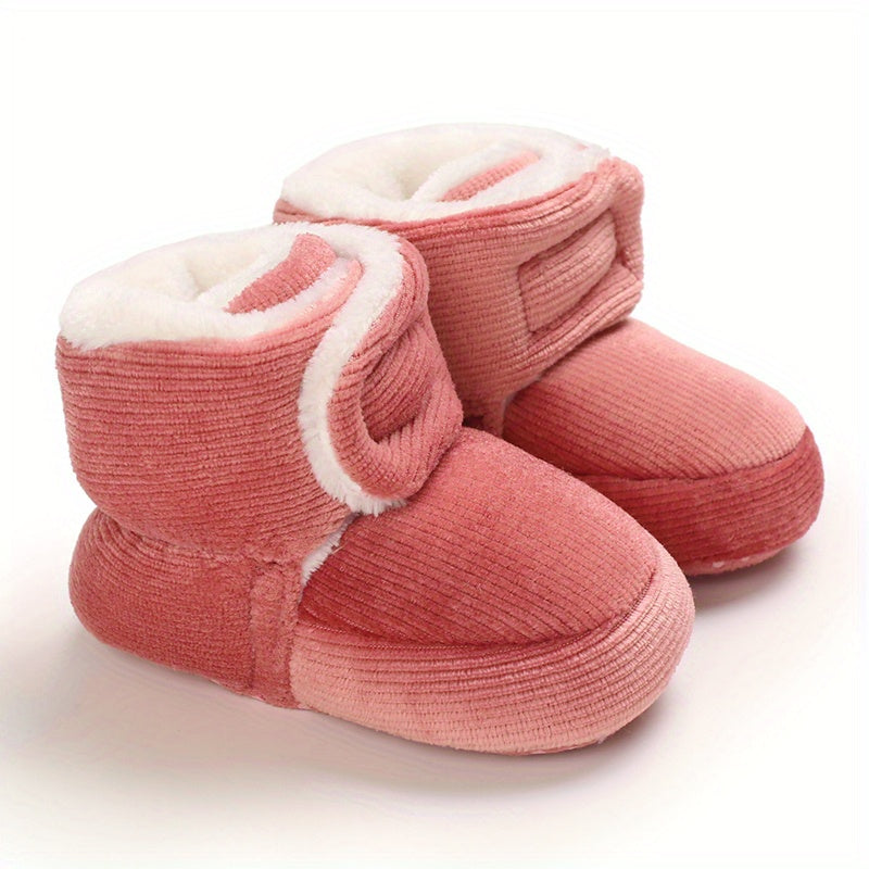 Comfortable Boots With Hook And Loop Fastener For Baby Boys, Soft And Warm Plus Fleece Boots For Indoor Outdoor, Autumn And Winter