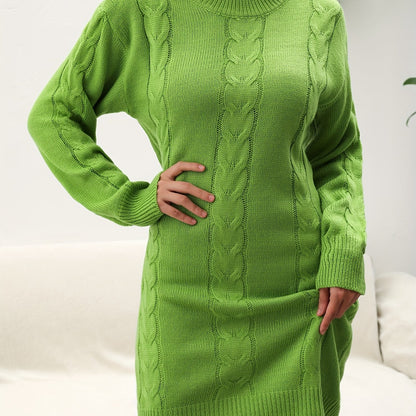 Women's Cozy Knit Sweater Dress - Casual Crew Neck, Long Sleeve, Solid Color, Perfect for Fall/Winter