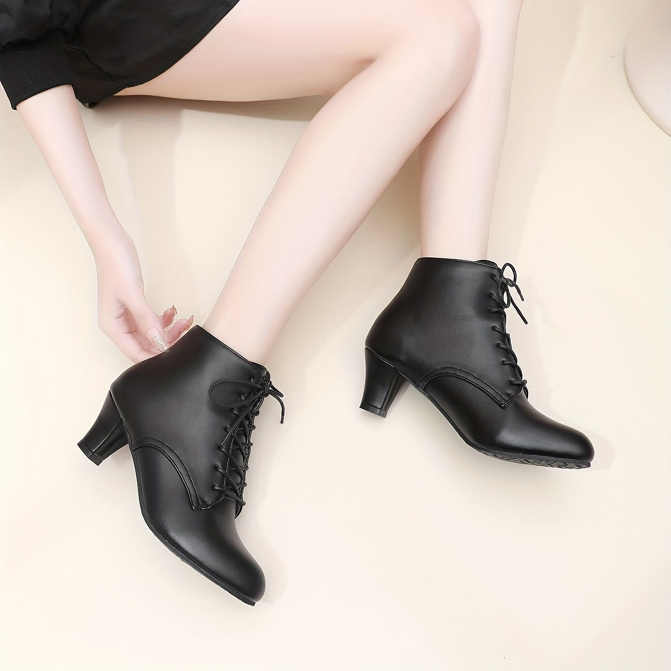 Stylish Womens Heeled Ankle Boots - Lace Up Pointed Toe Design with Chunky Heels for Elegant Comfort - Versatile Dress Shoes for Fashion-Forward Looks