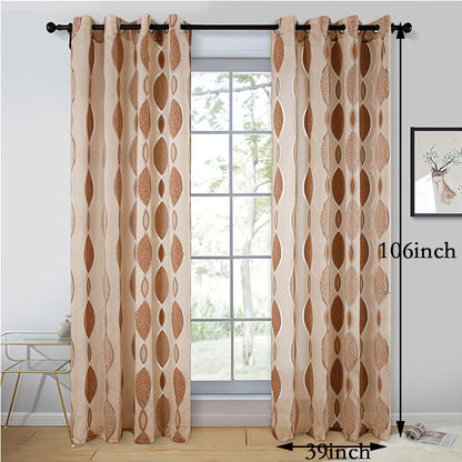 1pc Geometric Pattern Modern Living Room Curtains, Wavy Oval Pattern Curtain For Living Room Kitchen