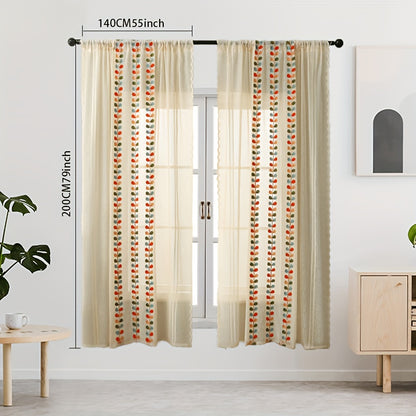 2PCS Beige Four-Color Leaf Pattern Fashionable Curtain Rod Pocket Curtains for Living Room, Bedroom, and Door