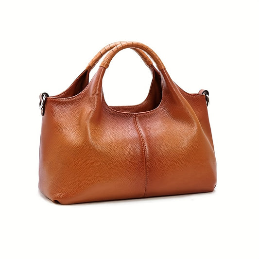 Brown Luxurious PU Leather Tote Bag - Perfect for Everyday Commuting and Shopping: Zip Closure, Removable Shoulder Strap