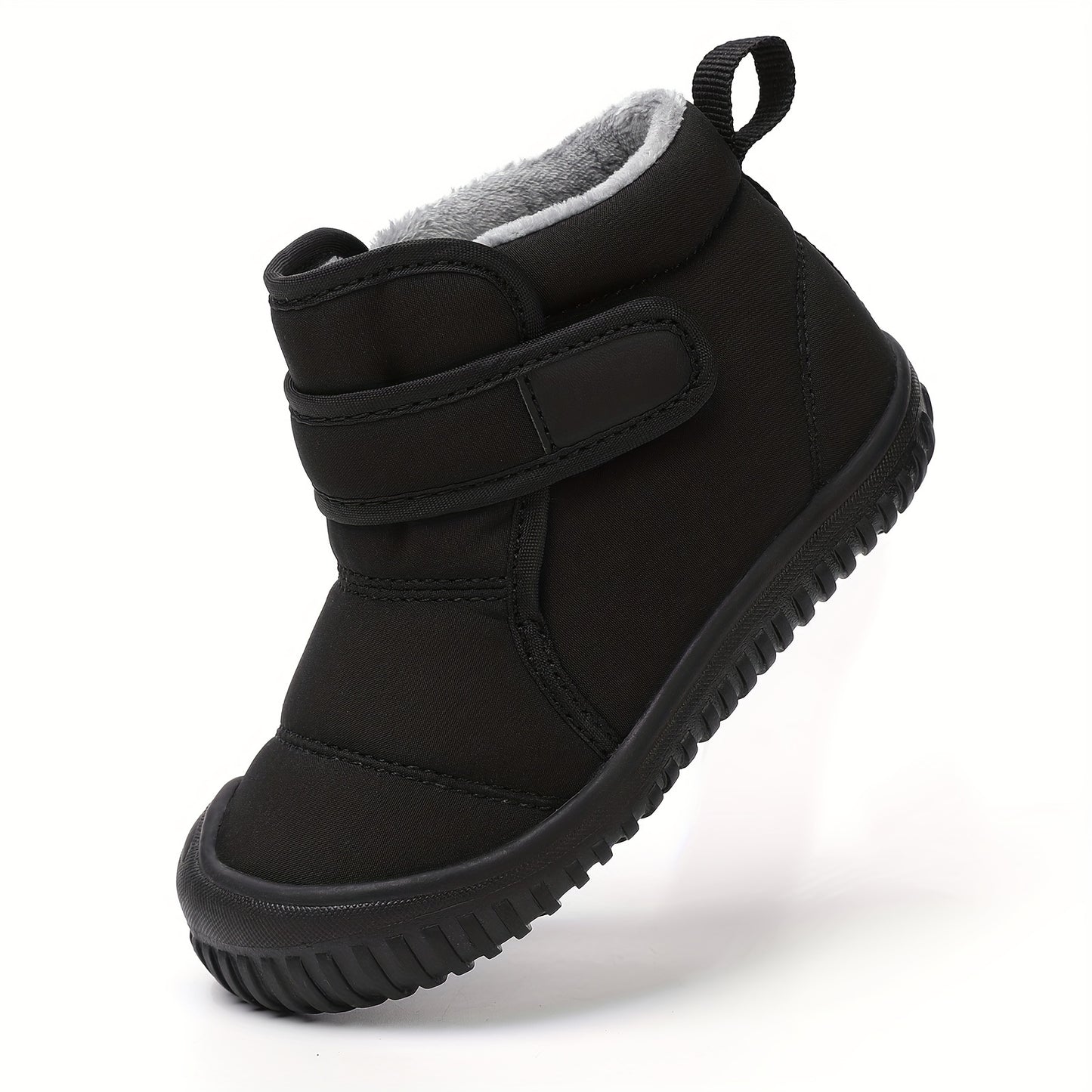 Cozy Fleece Mid-Calf Boots for Baby Boys - Easy Hook & Loop, Stylish Stripes for Winter Walks