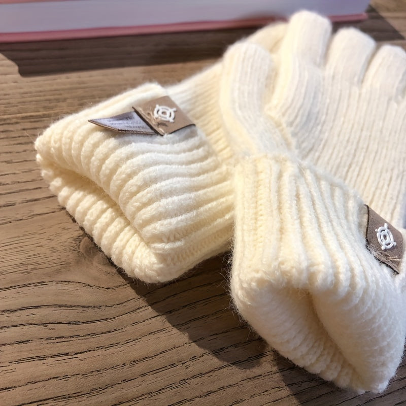 Extended Solid Color Knit Gloves Stylish Simple Elastic Touchscreen Gloves Winter Thick Warm Split Finger Gloves