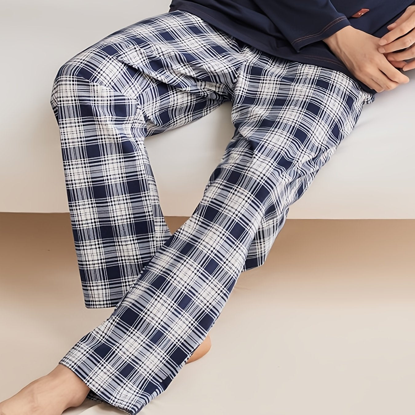 Men's Trendy Plaid Super Loose Pajama Pants, Stylish All-match Pants, Comfy & Breathable For Daily Wearing