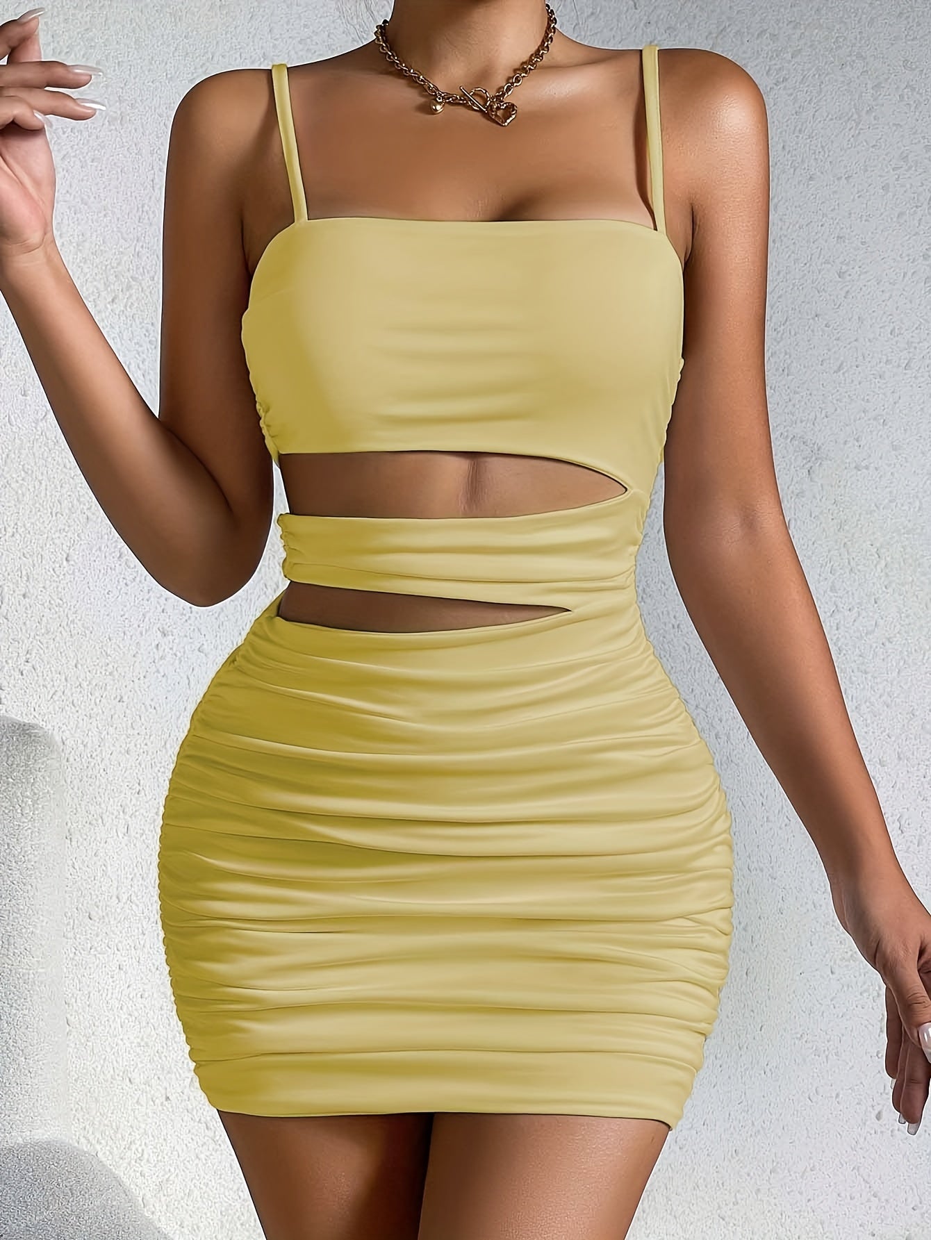 IKEARLAX Solid Bodycon Cami Dress - Backless, High Elasticity, Mandarin Neck, Sexy Spaghetti Style - Perfect for Spring & Summer, Womens Clothing, Polyester Material, Knit Fabric, All Seasons Wear