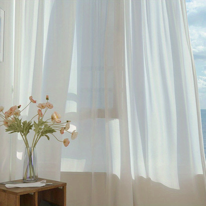 2 Panels of Soft White Chiffon Sheer Curtains for Bedroom, Living Room & Balcony - Elegant Home Decor