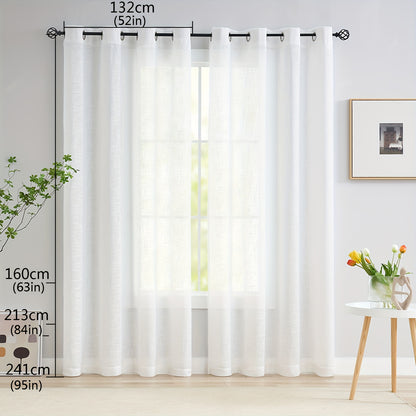 2pcs Semi-translucent Burlap Window Yarn Natural Simple Sheer Curtain White Light Grey Beige Curtain For Living Room Bedroom Home Decor