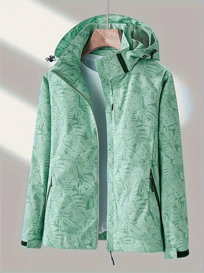 Adventure-Ready Womens Camo Jacket - Weather Resistant, Windproof with Detachable Hood for Hiking & Outdoor Excursions