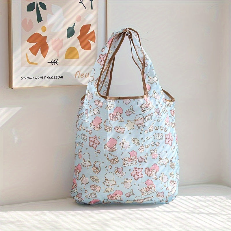 Sanrio'S Ultimate Foldable Shopping Bag - Cute Cartoon Designs, Eco-Friendly Polyester