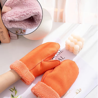 Casual Solid Color Mittens Plush Cuff Thickened Warm Gloves Winter Coldproof Riding Gloves