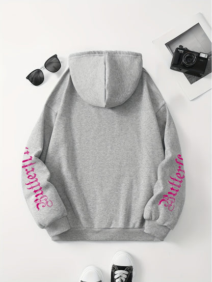 Chic Butterfly & Letter Graphic Hoodie - Comfy Drawstring Design with Kangaroo Pocket, Versatile Casual Wear for Women