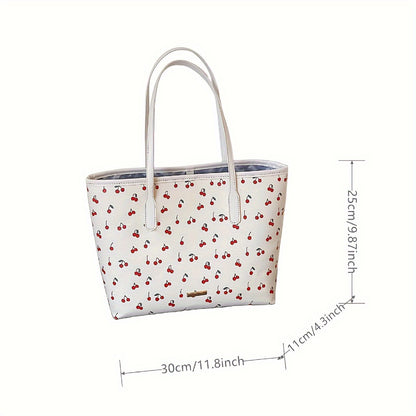 Adorable Cherry Print Tote Bag - Spacious Shoulder Bag for Women - Versatile Casual Style for Everyday Adventures