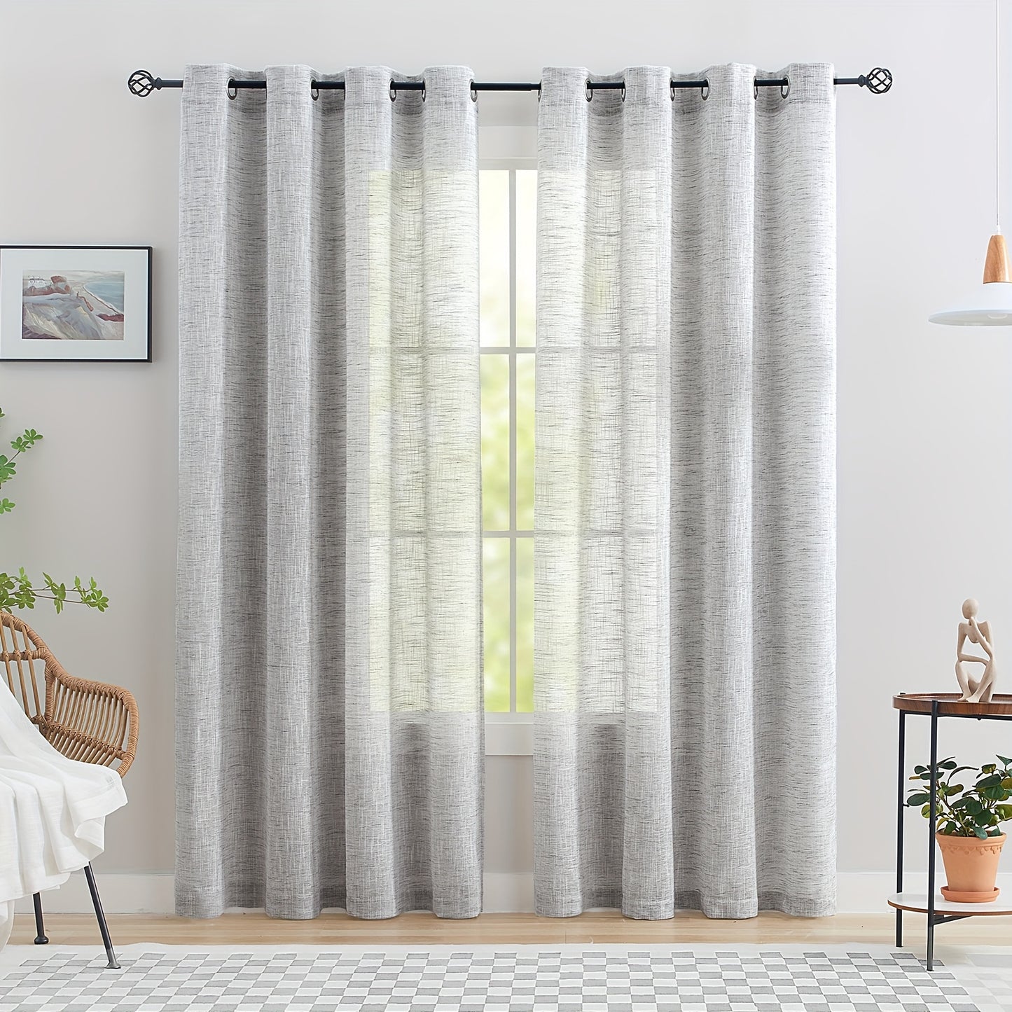 2pcs Semi-translucent Burlap Window Yarn Natural Simple Sheer Curtain White Light Grey Beige Curtain For Living Room Bedroom Home Decor