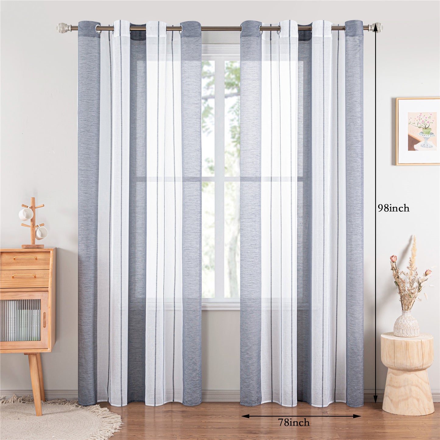 1pc Elegant Striped Pattern Sheer Tulle Panels - Perforated Curtains for Living Room and Bedroom Blinds with Filtered Light and Privacy - Easy to Install and Maintain