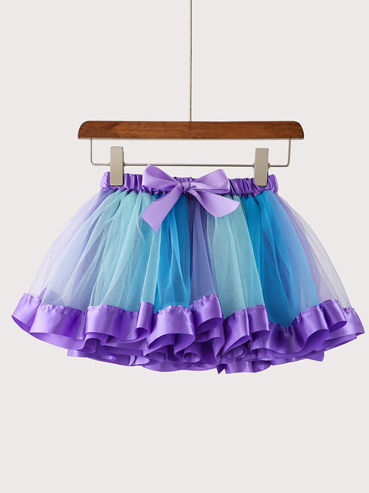 Girls Color Block Tutu Skirts, Bowknot Design Mermaid Costume Skirts Party Dance Ballet Skirts Kids Clothes