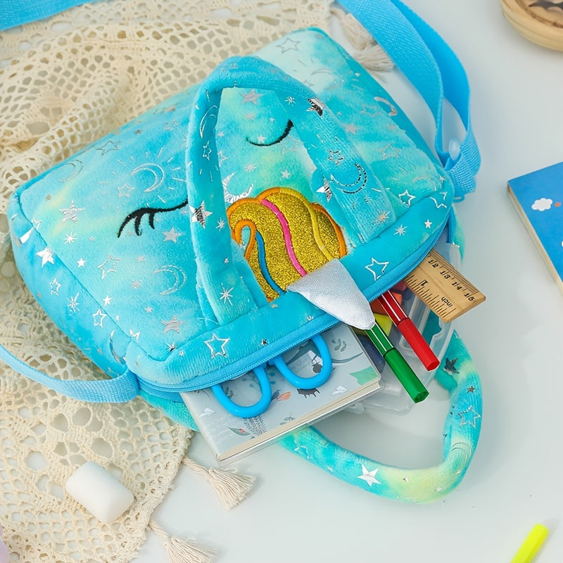 Playful Unicorn Embroidered Crossbody Bag for Girls - Lightweight, Fade-Resistant with Secure Zip Pocket