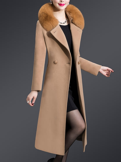 Aprsfn Women's Elegant Solid Color Mid-Length Thicken Warm Pea Coat with Faux Fur Collar