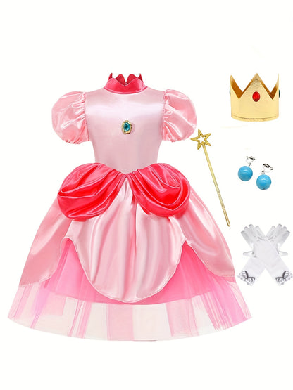 Girls Halloween Costume Princess Dress With Jewel, Puff Sleeves Dress