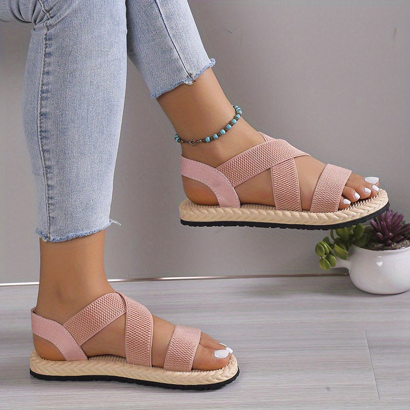 Elegant Women's Flat Sandals – Comfy Slip-On Design, Elastic Ankle Strap for All-Day Wear, Versatile Solid Color, Open-Toe